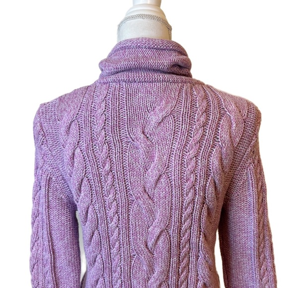 L.L. Bean Sweater Purple Double L Mixed Cable Knit Funnelneck Sweater Medium - Picture 6 of 12